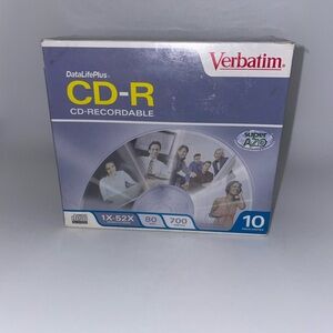 CD-R 10 Pack - Silver New Sealed Blank Media Burn Transfer Disc Verbatim Record
